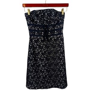 VINTAGE White House Black Market Y2K Black Lace Cotton Strapless Mini Dress